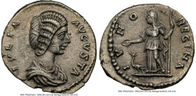 Julia Domna (AD 193-217). AR denarius (19mm, 11h). NGC Choice XF. Laodicea ad Mare, AD 196-202. IVLIA-AVGVSTA, draped bust of Julia Domna right, seen ...