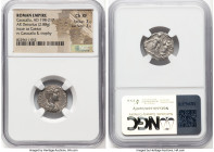 Caracalla, as Caesar (AD 198-217). AR denarius (17mm, 2.88 gm, 7h). NGC Choice XF 3/5 - 3/5. Laodicea, AD 196-197. M AVR ANTON CAES PONTIF, bare heade...