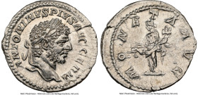 Caracalla (AD 198-217). AR denarius (19mm, 3.32 gm, 12h). NGC Choice AU 5/5 - 4/5, brushed. Rome, ca. AD 215. ANTONINVS PIVS AVG GERM, laureate head o...