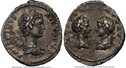Caracalla (AD 198-217). AR denarius (19mm, 3.12 gm, 11h). NGC AU 5/5 - 4/5. Rome, AD 199-200. ANTONINVS-AVGVSTVS, laureate, draped, and cuirassed bust...