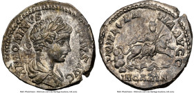 Caracalla (AD 198-217). AR denarius (18mm, 6h). NGC Choice XF. Rome, AD 201-206. ANTONINVS-PIVS AVG, laureate, draped bust of youthful Caracalla right...