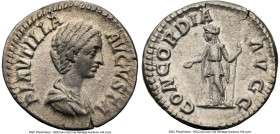Plautilla (AD 202-205). AR denarius (18mm, 6h). NGC Choice VF. Rome. PLAVTILLA-AVGVSTA, draped bust of Plautilla right, seen from front, hair coiled i...