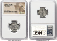 Geta, as Caesar (AD 209-211). AR denarius (20mm, 6h). NGC AU. Rome, AD 210. P SEPT GETA-PIVS AVG BRIT, laureate, bearded head of Geta right / PONTIF T...