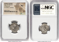 Geta, as Caesar (AD 209-211). AR denarius (20mm, 10h). NGC AU. Laodicea ad Mare, AD 203?. P SEPTIMIVS GETA CAES, bare headed, draped bust of youthful ...