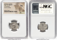 Geta, as Caesar (AD 209-211). AR denarius (19mm, 11h). NGC AU. Rome, AD 209. P SEPTIMIVS GETA CAES, bare headed, draped bust of Geta right, seen from ...