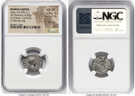 Geta, as Caesar (AD 209-211). AR denarius (18mm, 2.82 gm, 11h). NGC Choice VF 4/5 - 4/5, flan flaw. Laodicea, AD 198-200. L SEPTIMIVS GETA CAES, bare ...