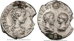 Geta, as Caesar (AD 209-211). AR denarius (19mm, 2.26 gm, 6h). NGC Choice VF 4/5 - 1/5, edge chip, brushed, attempted piercings. Rome, AD 200-202. P S...