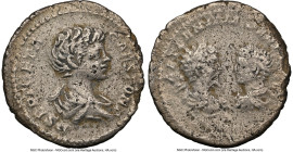 Geta, as Caesar (AD 209-211). AR denarius (19mm, 2.09 gm, 5h). NGC VF 5/5 - 2/5, edge chips. Rome, AD 200-202. P SEPT GETA-CAES PONT, bare headed, dra...