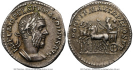 Macrinus (AD 217-218). AR denarius (20mm, 3.14 gm, 12h). NGC Choice VF 5/5 - 4/5. Rome, AD 218. IMP C M OPEL SEV MACRINVS AVG, laureate, cuirassed bus...
