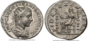 Elagabalus (AD 218-222). AR antoninianus (21mm, 4.78 gm, 11h). NGC Choice XF 5/5 - 4/5. Rome, AD 218-219. IMP CAES M AVR ANTONINVS AVG, radiate, drape...