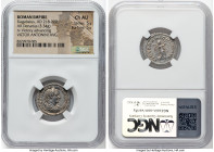 Elagabalus (AD 218-222). AR denarius (20mm, 3.34 gm, 5h). NGC Choice AU 5/5 - 5/5. Rome. IMP CAES M AVR-ANTONINVS AVG, laureate, draped bust of Elagab...