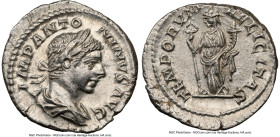 Elagabalus (AD 218-222). AR denarius (20mm, 3.23 gm, 11h). NGC Choice AU 5/5 - 4/5. Rome. IMP ANTONINVS AVG, laureate and draped bust of Elagabalus ri...