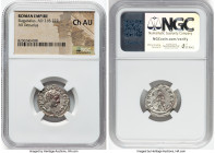Elagabalus (AD 218-222). AR denarius (19mm, 12h). NGC Choice AU. Rome. IMP ANTONINIVS PIVS AVG, laureate, draped and cuirassed bust of Elagabalus righ...