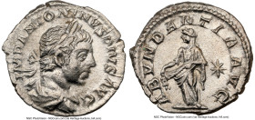 Elagabalus (AD 218-222). AR denarius (19mm, 2.70 gm, 6h). NGC AU 5/5 - 3/5, brushed. Rome. IMP ANTONINIVS PIVS AVG, laureate, draped bust of Elagabalu...