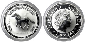 Australia, 1 Dollar, 2002, Lunar Series - Year of the Horse. Ag.999 1 Ounce / 1 Oz, KM 580, PROOF