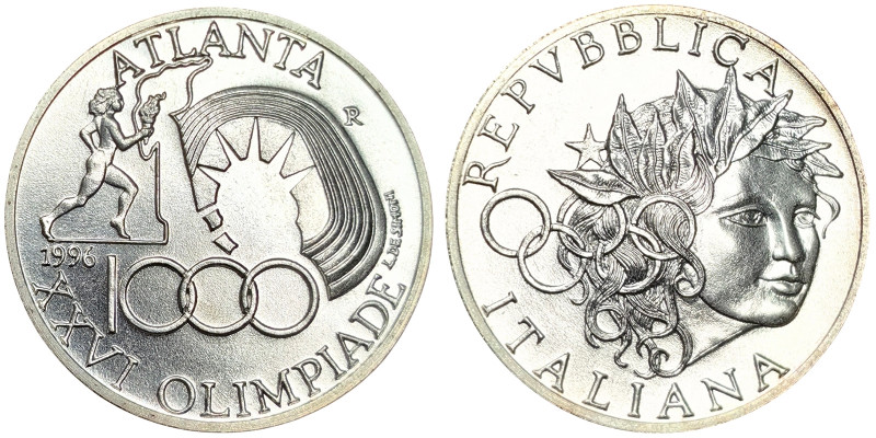 Italy, 1.000 Lire, 1996, 1996 XXVI Summer Oympics - Atlanta. Ag.835 14,62 g, KM ...