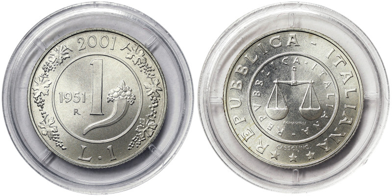 Italy, 1 Lira, 2001, Goodbye to the Lira - 1 Lira of 1951. Ag.835 6,00 g, KM 220...