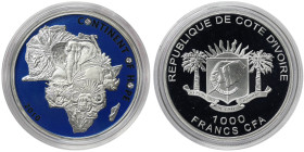Ivory Coast, 1000 Francs, 2010, Continent of Hope. Mintage: 2.500 pcs. Swarovski crystals. Ag.925 25,00 g, KM 8, PROOF