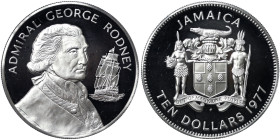 Jamaica, 10 Dollars, 1977, Admiral George Rodney. Mintage: 14.000 pcs. Ag.925 42,80 g, KM 74a, PROOF