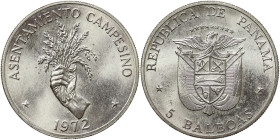 Panama, 5 Balboas, 1972, FAO - Peasant Settlements. Ag.900 35,00 g, KM 30, UNC