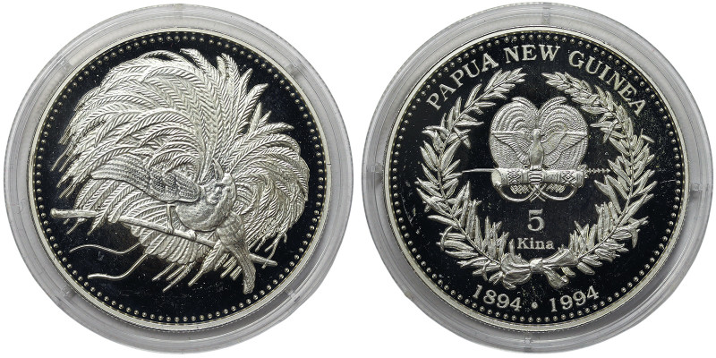 Papua New Guinea, 5 Kina, 1994, 100 Years of Coins in Papua New Guinea. Mintage:...