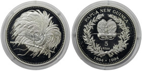 Papua New Guinea, 5 Kina, 1994, 100 Years of Coins in Papua New Guinea. Mintage: 7.500 pcs. Ag.900 27,78 g, KM 37, PROOF