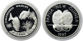 Papua New Guinea, 5 Kina, 1997, Two Ribbon Sweetlips Fish. Mintage: 10.000 pcs. Ag.925 28,28 g, KM 39, PROOF
