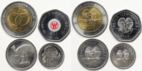 Papua New Guinea, Lot 4 pcs. 2 Kina 2008. 50 Toea 2008. 20 Toea 2005. 10 Toea 2006. Ni/Steel. UNC