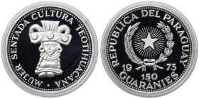 Paraguay, 150 Guaranies, 1973, Cultures of Mesoamerica - Teotihucana Culture Sculpture. Mintage: 10.000 pcs. Ag.999 25,00 g, KM 63, PROOF