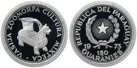 Paraguay, 150 Guaranies, 1973, Cultures of Mesoamerica - Mixteca Culture Animal Sculpure. Mintage: 10.000 pcs. Ag.999 25,00 g, KM 65, PROOF