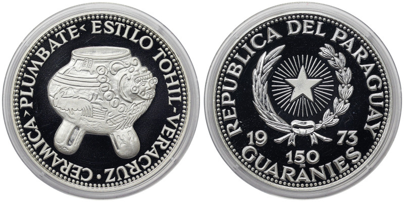 Paraguay, 150 Guaranies, 1973, Cultures of Mesoamerica - Veracruz Ceramica Vase....