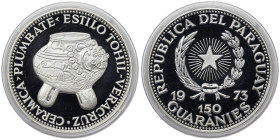 Paraguay, 150 Guaranies, 1973, Cultures of Mesoamerica - Veracruz Ceramica Vase. Mintage: 10.000 pcs. Ag.999 25,00 g, KM 66, PROOF