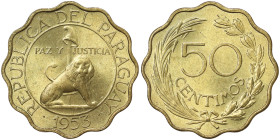 Paraguay, 50 Centimos, 1953, Ni-brass. 6,80 g, KM 28, UNC