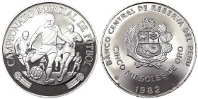 Peru, 5000 Soles De Oro, 1982, World Football Championship. Mintage: 8.250 pcs. Ag.925 23,37 g, KM 284, PROOF