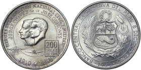 Peru, 200 Soles de oro, 1975, Aviation Heroes - Chavez and Quiñones. Ag.800 22,10 g, KM 262, A.UNC