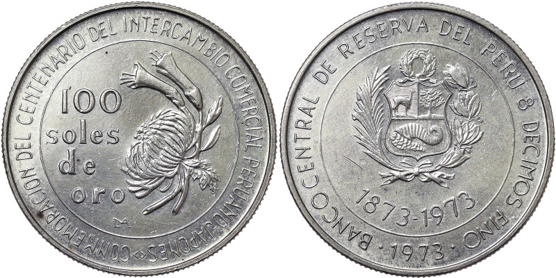 Peru, 100 Soles de oro, 1973, 100th Anniversary of Peru-Japan Relations. Ag.800 ...