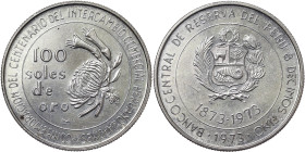 Peru, 100 Soles de oro, 1973, 100th Anniversary of Peru-Japan Relations. Ag.800 22,10 g, KM 261, UNC