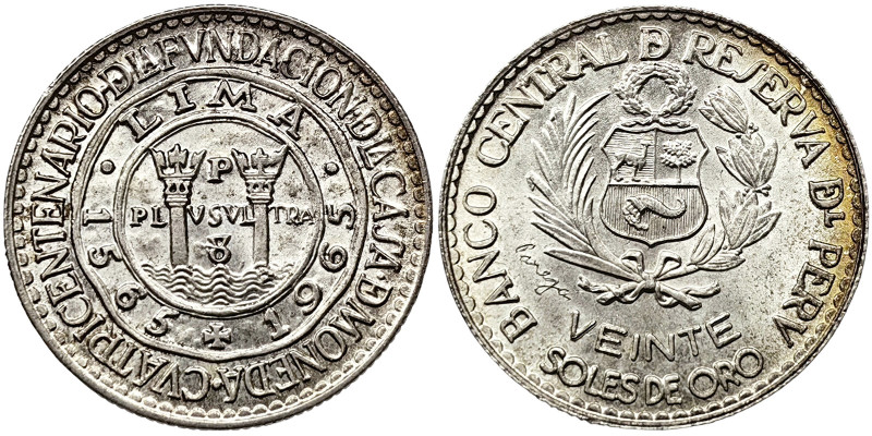 Peru, 20 Soles De Oro, 1965, Ag.900 8,00 g, KM 241, UNC