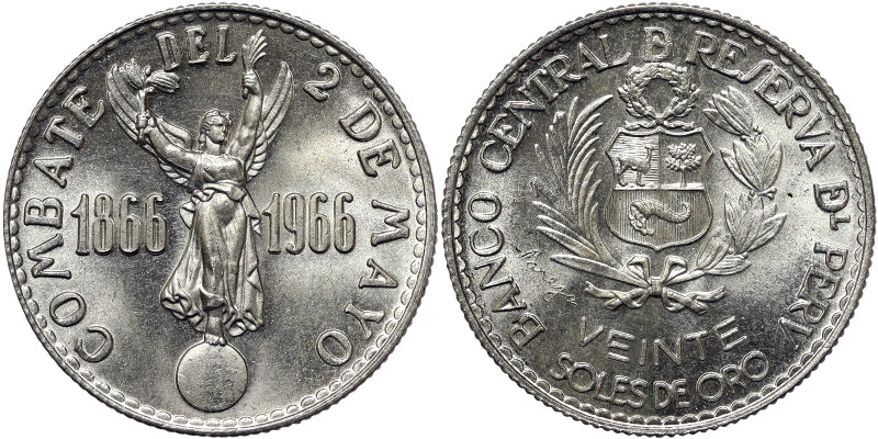 Peru, 20 Soles De Oro, 1966, 100th Anniversary of the Battle of Callao. Mintage:...