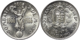 Peru, 20 Soles De Oro, 1966, 100th Anniversary of the Battle of Callao. Mintage: 4.001 pcs. Ag.900 7,97 g, KM 249, UNC