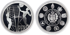 Peru, 1 Nuevo Sol, 2007, Iberoamerican Countries and the Olympyi Games - Volleyball. Mintage: 14.000 pcs. Ag.925 24,98 g, KM 357, PROOF