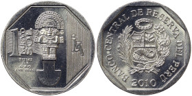 Peru, 1 Nuevo Sol, 2010, Tumi de Oro. Ni. 7,00 g, KM 340, UNC