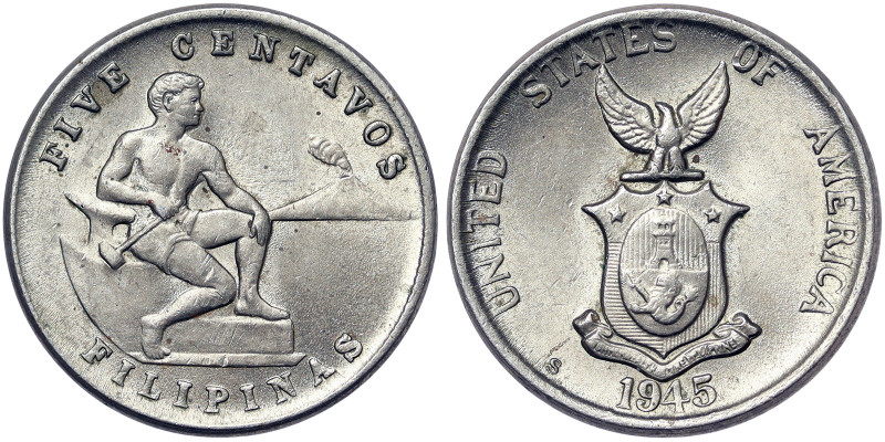 Philippines, USA Administration, 5 Centavos, 1945, S, Ni. 4,92 g, KM 180a, UNC