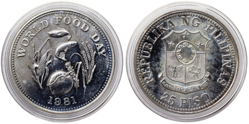 Philippines, 25 Piso, 1981, World Food Day - FAO. Ag.500 25,00 g, KM 232, PROOF