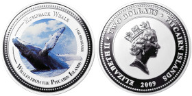 Pitcairn Islands, 2 Dollars, 2009, Humpback Whale. Mintage: 5.000 pcs. Ag.999 1 Ounce / 1 Oz, KM 17, PROOF
