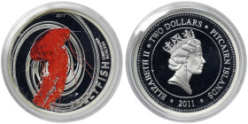 Pitcairn Islands, 2 Dollars, 2011, Jellyfish series - Black Sea Nettle. Mintage: 1.000 pcs. Ag.925 15,50 g Rare, KM 72, PROOF