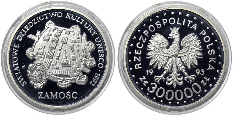 Poland, 300.000 Zlotych, 1993, Zamość. Mintage: 20.000 pcs. Ag.999 1 Ounce / 1 O...