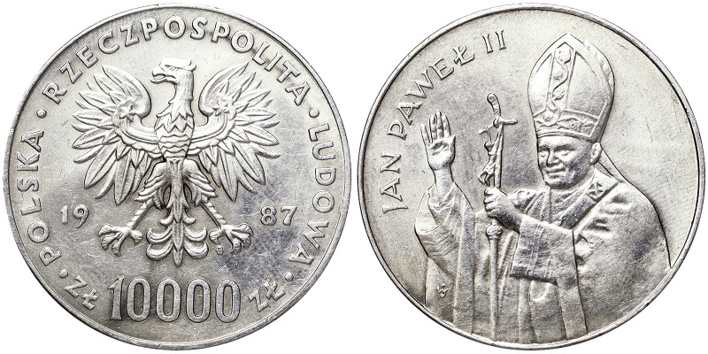 Poland, 10.000 Zlotych, 1987, Pope John Paul II. Ag.750 19,30 g Rare, Y 164, A.U...
