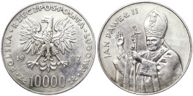 Poland, 10.000 Zlotych, 1987, Pope John Paul II. Ag.750 19,30 g Rare, Y 164, A.UNC
