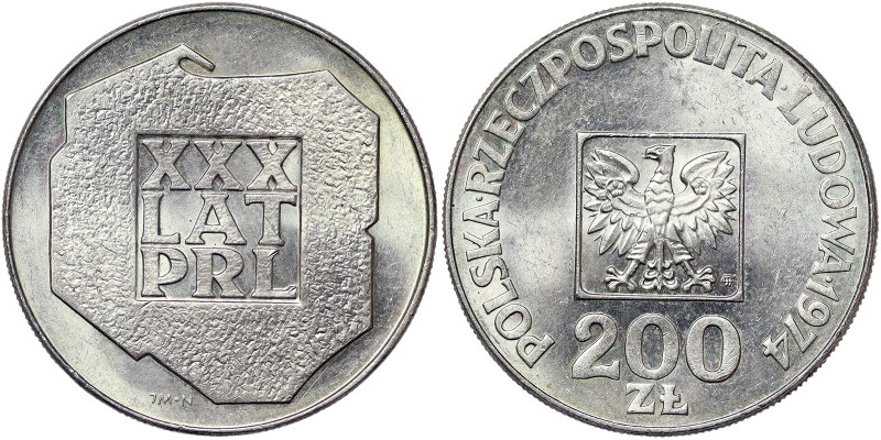 Poland, 200 Zlotych, 1974, 30th anniversary of the Polish People’s Republic. Ag....